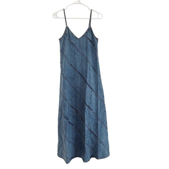 ZARA Denim A-Line Midi / Maxi Dress Spaghetti Straps 100% Cotton Size XS - Picture 2 of 6